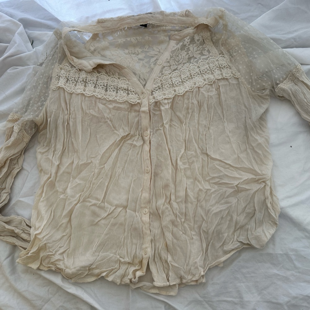Light lacy long sleeve button down shirt